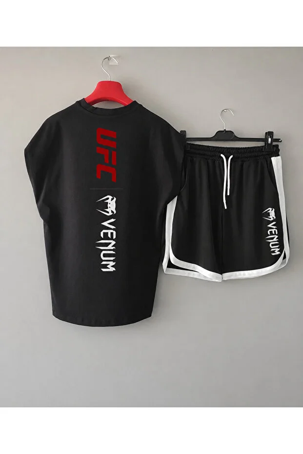 Ufc Ön Ve Arka Baskılı Sıfır Kollu Spor Tshirt Ve Siyah Şort Spor Takımı